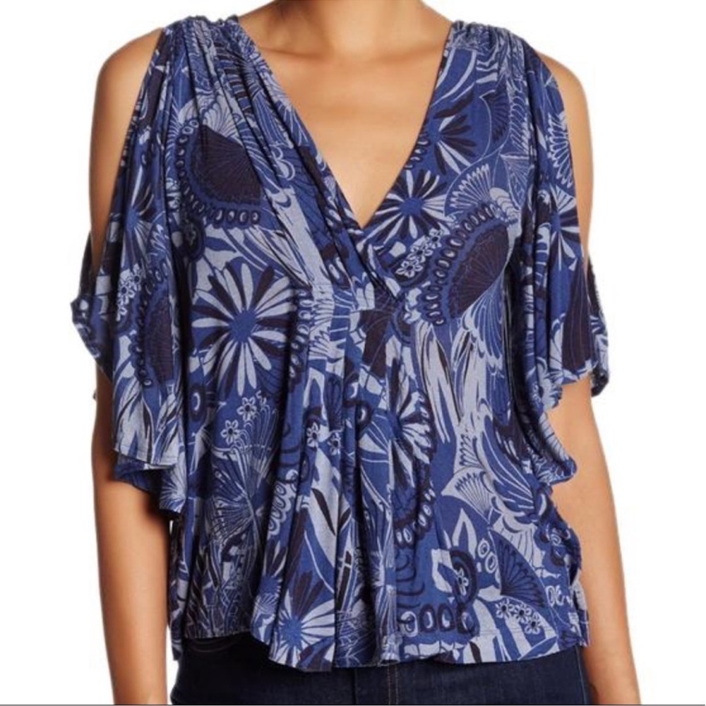 Free People Sapphire Top Size M Medium Amour Abstract Floral Print Blouse